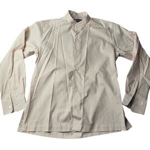 Issey Miyake Striped Mens Dress Shirt SSP Peachy Orange band/mandarin collar